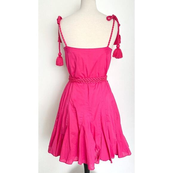 Rhode Casey Dress Hot Pink Tassel Strap Silk Blend Flared Small S - Picture 4 of 6